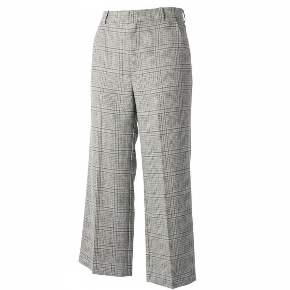 Billy Reid Plaid Wide Leg Trousers Size 12 Gray Cotton Linen Made in Italy